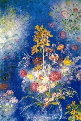 Bloemen op de blauwe achtergrond Bloemen op de blauwe achtergrond