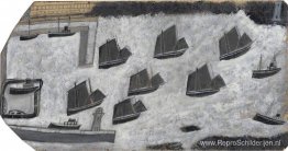 Zeilschepen en twee stoomboten, Newlyn Harbor Zeilschepen en twee stoomboten, Newlyn Harbor