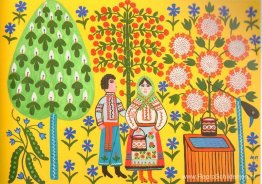 Rode sneeuwbalboom bloeit boven een put Rode sneeuwbalboom bloeit boven een put