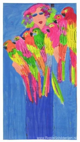 Blauwe Dame met Papegaaien Blauwe Dame met Papegaaien