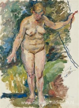 Naakt op een groene achtergrond. Schets voor schilderij 'Vrouw a Naakt op een groene achtergrond. Schets voor schilderij 'Vrouw a