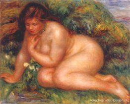 Bader bewondert zichzelf in het water Bader bewondert zichzelf in het water