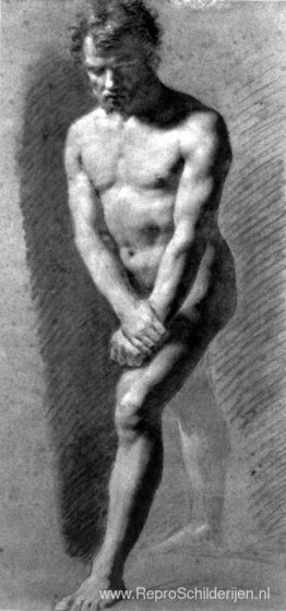 Mannelijk naakt dat zijn polsen vasthoudt Mannelijk naakt dat zijn polsen vasthoudt