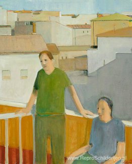 Koppel op het balkon Koppel op het balkon