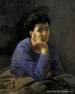 Portret van een onbekende vrouw in een blauwe blouse Portret van een onbekende vrouw in een blauwe blouse