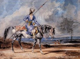 Een Turkse man op een grijs paard Een Turkse man op een grijs paard