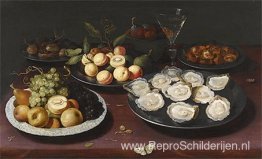 Stilleven Van Fruit En Een Bord Oesters Stilleven Van Fruit En Een Bord Oesters