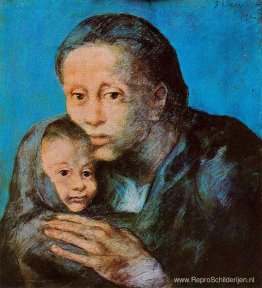 Moeder en zoon met zakdoek Moeder en zoon met zakdoek