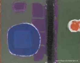 Groen en paars schilderij met blauwe schijf: mei 1960 Groen en paars schilderij met blauwe schijf: mei 1960