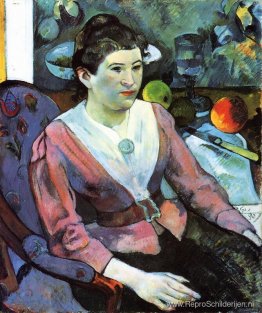 Portret van een vrouw tegen het stilleven van Cézanne met appels Portret van een vrouw tegen het stilleven van Cézanne met appels