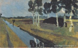 Grijs landschap met moerasgeul Grijs landschap met moerasgeul