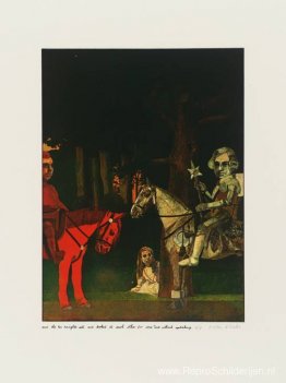 Peter Blake en de twee ridders zaten elkaar aan te kijken zonder Peter Blake en de twee ridders zaten elkaar aan te kijken zonder