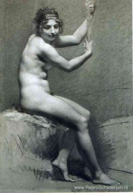 Tekening van vrouwelijk naakt met houtskool en krijt Tekening van vrouwelijk naakt met houtskool en krijt