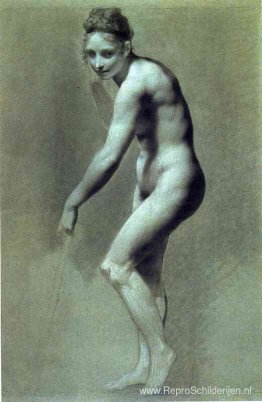 Tekening van vrouwelijk naakt met houtskool en krijt Tekening van vrouwelijk naakt met houtskool en krijt