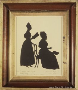 Uitgesneden silhouet van twee vrouwen, naar rechts gericht Uitgesneden silhouet van twee vrouwen, naar rechts gericht