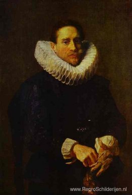 Portret van een heer, die zijn handschoenen aantrekt Portret van een heer, die zijn handschoenen aantrekt