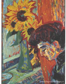 Hoofd van een vrouw voor zonnebloemen Hoofd van een vrouw voor zonnebloemen