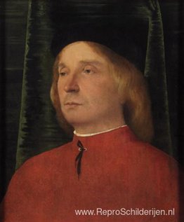 Portret van een jonge man in rood kledingstuk Portret van een jonge man in rood kledingstuk