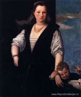 Portret van een vrouw met een kind en een hond Portret van een vrouw met een kind en een hond