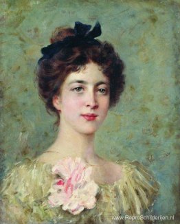 Portret van de jongedame met roze strik Portret van de jongedame met roze strik