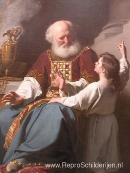 Schilderij van Samuel die van Eli leert Schilderij van Samuel die van Eli leert