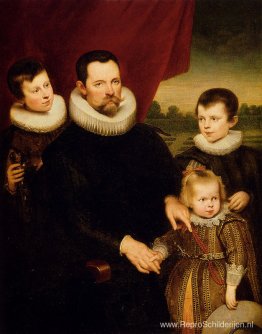 Portret van een edelman en drie kinderen Portret van een edelman en drie kinderen