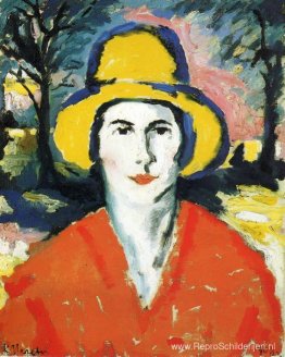 Portret van een vrouw met gele hoed Portret van een vrouw met gele hoed