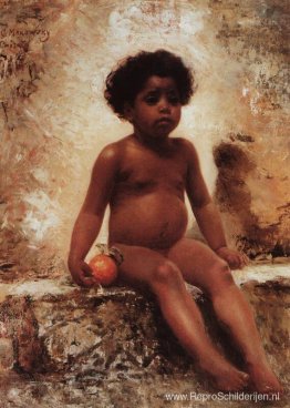 Arabische jongen met een sinaasappel Arabische jongen met een sinaasappel