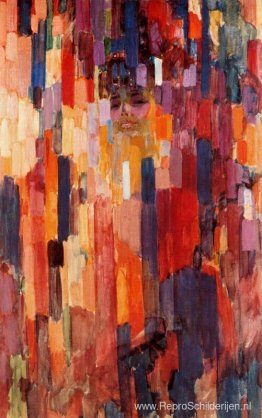 Madame Kupka tussen verticale lijnen Madame Kupka tussen verticale lijnen