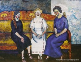 Drie zussen op de bank. Portret van N. Samoilova, L. Samoilova e Drie zussen op de bank. Portret van N. Samoilova, L. Samoilova e