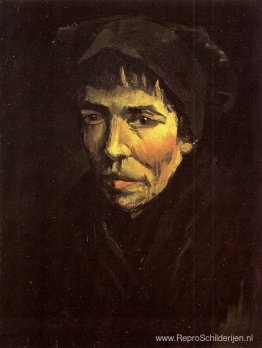 Hoofd van een boerin met donkere pet Hoofd van een boerin met donkere pet