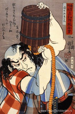 Uoya Danshichi Kurobel giet een emmer water over zichzelf heen Uoya Danshichi Kurobel giet een emmer water over zichzelf heen