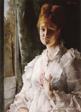 Portret van een vrouw in het wit Portret van een vrouw in het wit