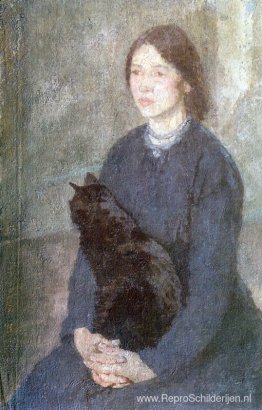 Jonge vrouw met een zwarte kat Jonge vrouw met een zwarte kat