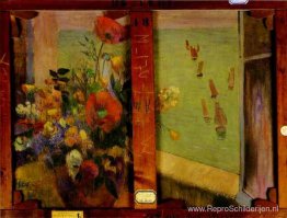 Boeket bloemen met een raam open naar de zee (omgekeerde van het Boeket bloemen met een raam open naar de zee (omgekeerde van het
