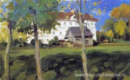 Landschap met wit huis Landschap met wit huis