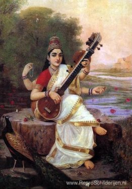 Schilderij van de godin Saraswati Schilderij van de godin Saraswati