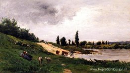 Wasvrouwen op de rivieroever Wasvrouwen op de rivieroever
