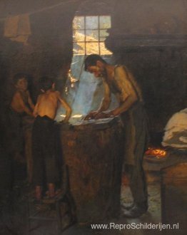 Italiaanse dorpsarbeiders die hoeden maken Italiaanse dorpsarbeiders die hoeden maken