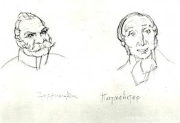 Gogol's komische sketch voor de 'Inspector'. Derzhimorda en de p Gogol's komische sketch voor de 'Inspector'. Derzhimorda en de p