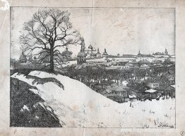 Sergiev Posad. Gezicht op het klooster met eik Sergiev Posad. Gezicht op het klooster met eik