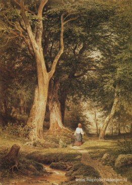 Een vrouw met een jongen in het bos Een vrouw met een jongen in het bos