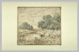 Bosjes bomen langs een rivier Bosjes bomen langs een rivier