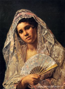 Spaanse danseres draagt een kanten mantilla Spaanse danseres draagt een kanten mantilla