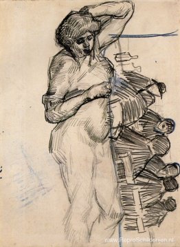 Stervende slaaf en figuren aan een tafel Stervende slaaf en figuren aan een tafel