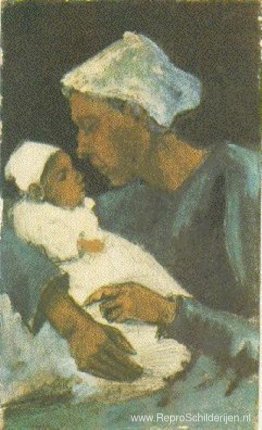 Vrouw Sien met baby op schoot, halffiguur Vrouw Sien met baby op schoot, halffiguur