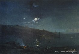 Maanverlichte nacht. Landschap met vuur Maanverlichte nacht. Landschap met vuur