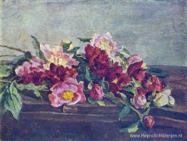 Stilleven. Pioenrozen op tafel. Stilleven. Pioenrozen op tafel.