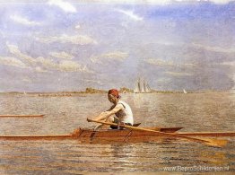 John Biglin in een skiff John Biglin in een skiff