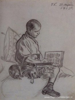 Jongen met hond (Portret van Cyril Kustodiev, zoon van de kunste Jongen met hond (Portret van Cyril Kustodiev, zoon van de kunste